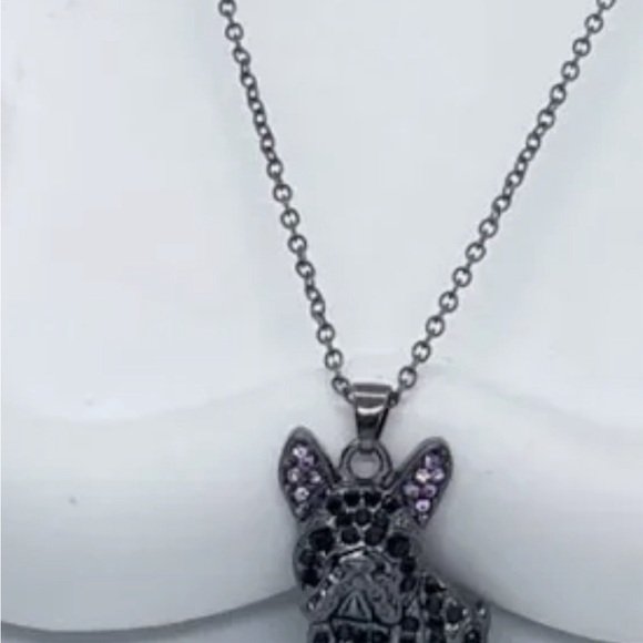 Frenchie Pendant Necklace Black Crystals - Picture 3 of 5